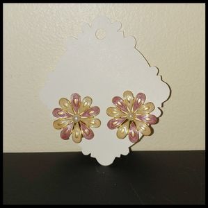 Vintage Clip On Pink, Cream, and Gold Tone Earrings